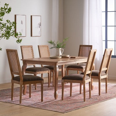 Christopher Knight Home Regan 7 Piece French Country Fabric Upholstered Wood and Cane Expandable Dining Set