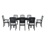 9 Pieces Extendable Dining Table Set for 6, Rectangular Kitchen Dining Table with Removable Leaf and 6 Armless Chairs and 2 Arm Chairs