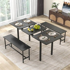 Costway 3 Piece Dining Table Set for 4-6 63Kitchen Table with 2 Benches Metal Frame Black/Walnut