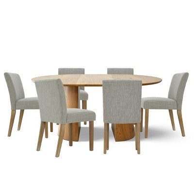 47-83 Extendable Dining Table Set for 6, Natural Wood-Tone Table and 6 Linen Armless Chairs with Solid Wood Legs for Dining Room-Panipeachy