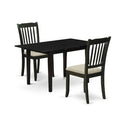 HomeStock 3-Piece Black Finish Rectangular Solid Wood Top With Butterfly Leaf Dining Table Set