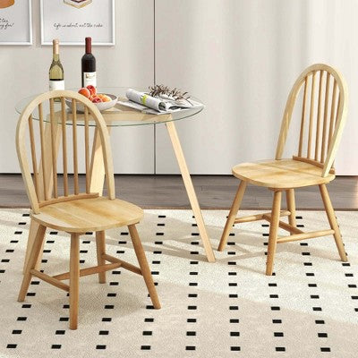 Costway 3 PCS Dining Set for 2 Round Table with 2 Chairs Solid Rubber Wood Frame Modern Black/Beige
