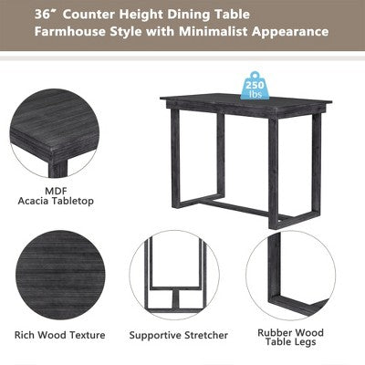 5 Pieces Counter Height Dining Set for 4, Farmhouse Wooden Bar Table Set with 4 Upholstered Chairs for Small Places
