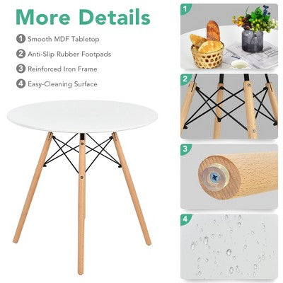 Costway Dining Table Set Modern 5 PCS For 4 Round Dining Room Table Set with Solid Wood Leg Black/Brown/White