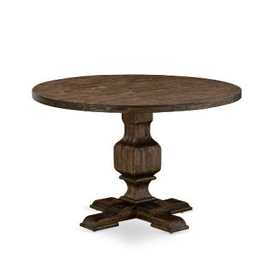 HomeStock 5-Piece Round Distressed Jacobean Finish Solid Wood Top Dining Table with 4 Parson Chair