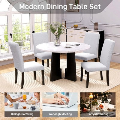 5-piece Round Dining Table Set Dining Set with 4 Upholstered Chairs for Dining Room, Kitchen and Living room, Beige/Black/Gray/White-ModernLuxe