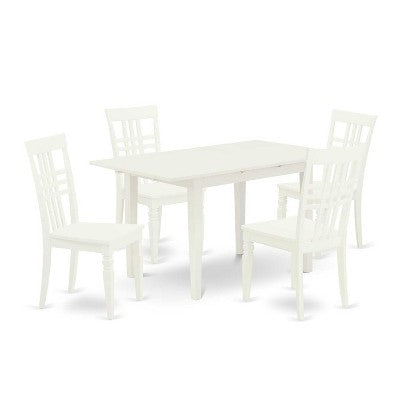 5-Piece Linen White Finish Solid Wood Top - Rectangular Dining Room Set - Seats 4