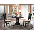 3-Piece Black Finish Solid Wood Top - Dining Room Set - Seats 4