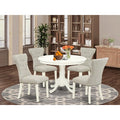 HomeStock 5 Piece Round Pedestal Dining Set Linen White Doeskin