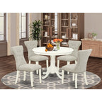 HomeStock 5 Piece Round Pedestal Dining Set Linen White Doeskin