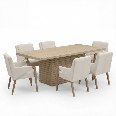 Christopher Knight Home Lindiwe Modern 7 Piece Rubberwood Linen Upholstered Dining Set with Rectangular Table
