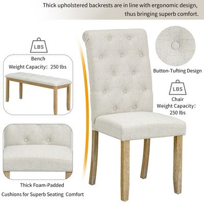 6 PCS Retro Dining Table Set, Rectangular Table with Unique Legs and Upholstered Chairs-ModernLuxe