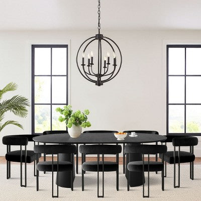 Expandable Round to Oval Dining Table Set with 8 Velvet Chairs, 3-in-1 Pedestal Dining Set, Seats 4 to 8, Modern Dining Room Set-Panipeachy