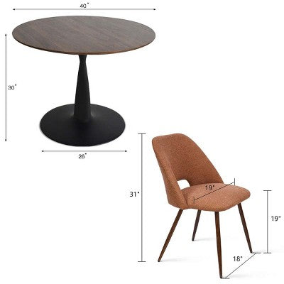 5 Piece Dining Set for 4 Round Walunut Dining Table with Metal Pedestal Base + 4 Upholstered Armless Chairs for Dining Room,Kitchen-Panipeachy