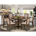Round Dining Table Set With 6 Chairs Linen Fabric Parsons Style Dining Set