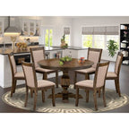 Round Dining Table Set With 6 Chairs Linen Fabric Parsons Style Dining Set
