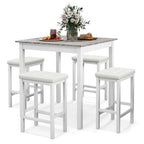 Costway 5 PCS Bar Table Set Square Dining Table & 4 PVC Leather Upholstered Bar Stools Brown/White