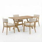 Christopher Knight Home Raisa 5 Piece Farmhouse Rubberwood Dining Set with Boucle Upholstered Chairs