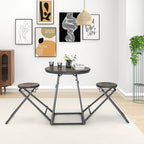Costway 3-Piece Bar Table Set Round Pub Dining Table & 2 Foldable Stools w/ Metal Frame
