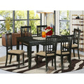 Rubber Wood Dining Table Set With 6 Chairs Rectangle Kitchen Dining Room Black