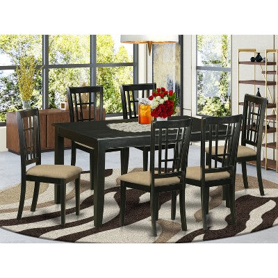 Rubber Wood Dining Table Set With 6 Chairs Rectangle Kitchen Dining Room Black
