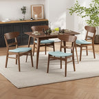 Small Space Dining Set for 4, 5 Pieces Rectangular Solid Wood Table Set with 4 Upholstered Chairs for Kitchen, Mint,Walnut