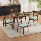 Small Space Dining Set for 4, 5 Pieces Rectangular Solid Wood Table Set with 4 Upholstered Chairs for Kitchen, Mint,Walnut