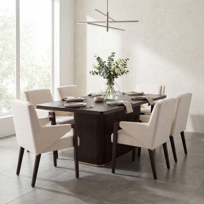 Christopher Knight Home Lindiwe Modern 7 Piece Rubberwood Linen Upholstered Dining Set with Rectangular Table