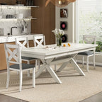 VECELO Rustic 6-Piece Extendable Dining Table Set, Rubber Wood Table with 4 Armless Upholstered Dining Chairs and Bench for Kitchen, Gray