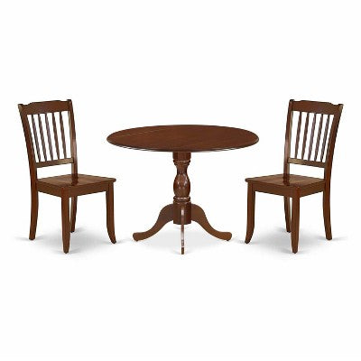 3-Piece Mahogany Finish Solid Wood Top Dining Room Set (Seats-4)