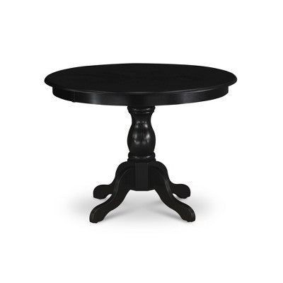 HomeStock Round Pedestal Dinette Set Wirebrushed Black Linen Fabric Chairs