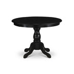 HomeStock Round Pedestal Dinette Set Wirebrushed Black Linen Fabric Chairs