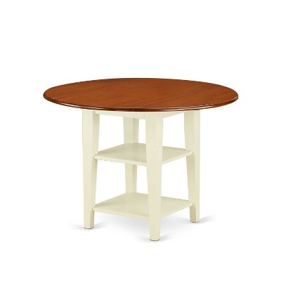 HomeStock 3-Piece Buttermilk and Cherry Finish Round Solid Wood Top Dining Table Set