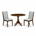 3-Piece Acacia Walnut Finish Solid Wood Top - Upholstered Dining Room Set - Seats 4