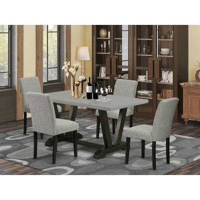 HomeStock 5-Pc Rectangle Natural Oak Finish Solid Wood Top Dining table with 4 Chairs