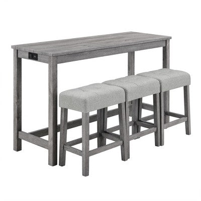 sumyeg Industrial 4-Piece Bar Table Set with Power Outlet in Grey