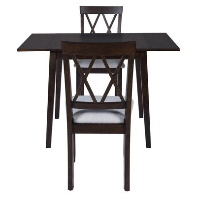 3 Piece Expandable Dining Set with 2 Upholstered Chairs, Wood Dining Table with Drop Leaf for Small Place