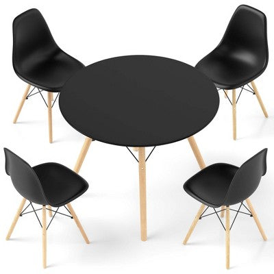 Costway Dining Table Set Modern 5 PCS For 4 Round Dining Room Table Set with Solid Wood Leg Black/Brown/White
