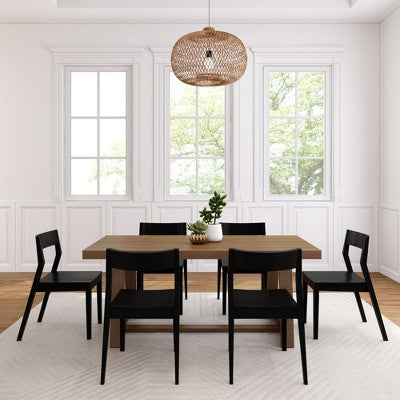 Plank+Beam 72 Classic Solid Wood Dining Table Set, Walnut Wirebrush, + 6 Chairs