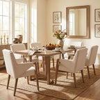 Christopher Knight Home Harish Modern 7 Piece Rubberwood Linen Upholstered Dining Set with Rectangular Table