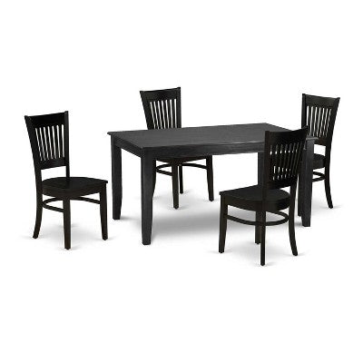 HomeStock 5-Piece Rectangle Black Finish Solid Wood Top Dining table with 4-Chairs with Slat Back