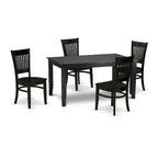 HomeStock 5-Piece Rectangle Black Finish Solid Wood Top Dining table with 4-Chairs with Slat Back