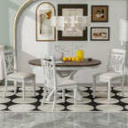 Farmhouse Extendable Round Dining Set for 4, Kitchen Dining Table Set with 4 Upholstered Dining Chairs for Dining Room