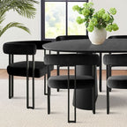 Expandable Round to Oval Dining Table Set with 8 Velvet Chairs, 3-in-1 Pedestal Dining Set, Seats 4 to 8, Modern Dining Room Set-Panipeachy