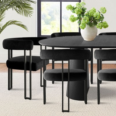 Expandable Round to Oval Dining Table Set with 8 Velvet Chairs, 3-in-1 Pedestal Dining Set, Seats 4 to 8, Modern Dining Room Set-Panipeachy