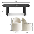 Dining Table Set for 6, Oval 79 Table and Linen Fabric Upholstered Barrel Chairs with Casters, for the Dining Room-Panipeachy