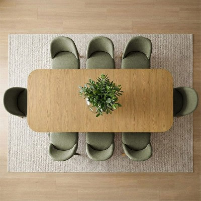 9-Piece Dining Set for 8, Extendable Trestle Base Table with Upholstered Chairs Featuring Solid Wood Legs-Panipeachy