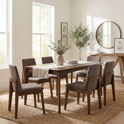 Christopher Knight Home Mireya 7 Piece Rustic Rubberwood Fabric Upholstered Dining Set