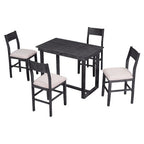 5 Pieces Counter Height Dining Set for 4, Farmhouse Wooden Bar Table Set with 4 Upholstered Chairs for Small Places