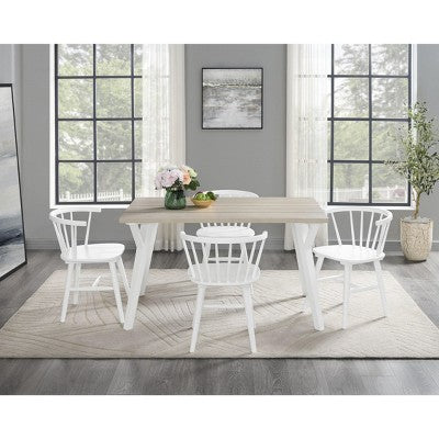Alwynn White and Natural Wood 5-piece Dining Set, Dining Table with 4 Windsor Chairs